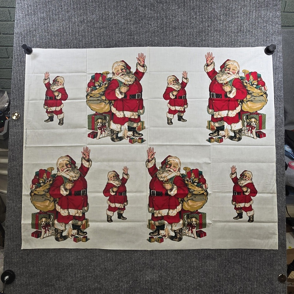 Vintage Wamsutta Hallmark Santa Claus Fabric Panel Christmas Applique Cotton
